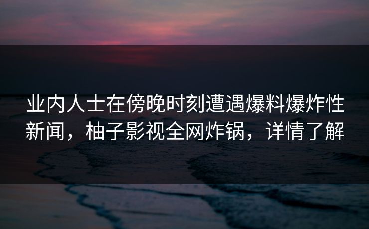 业内人士在傍晚时刻遭遇爆料爆炸性新闻，柚子影视全网炸锅，详情了解